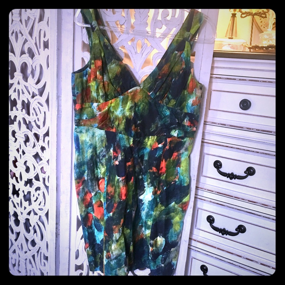Marc New York cocktail dress green orange Monet